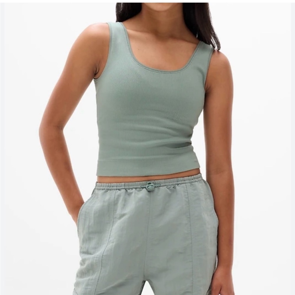 Athleta Girl Rise Above Ribbed Scoop Neck Tank Top - Sage Green to a blue shade